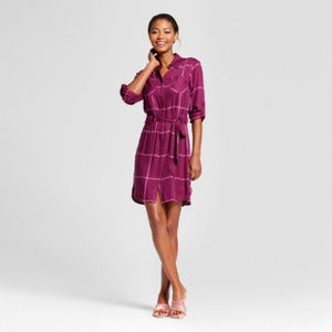 NEW! A New Day Red Plaid Long Sleeve Shirt Dress Medium